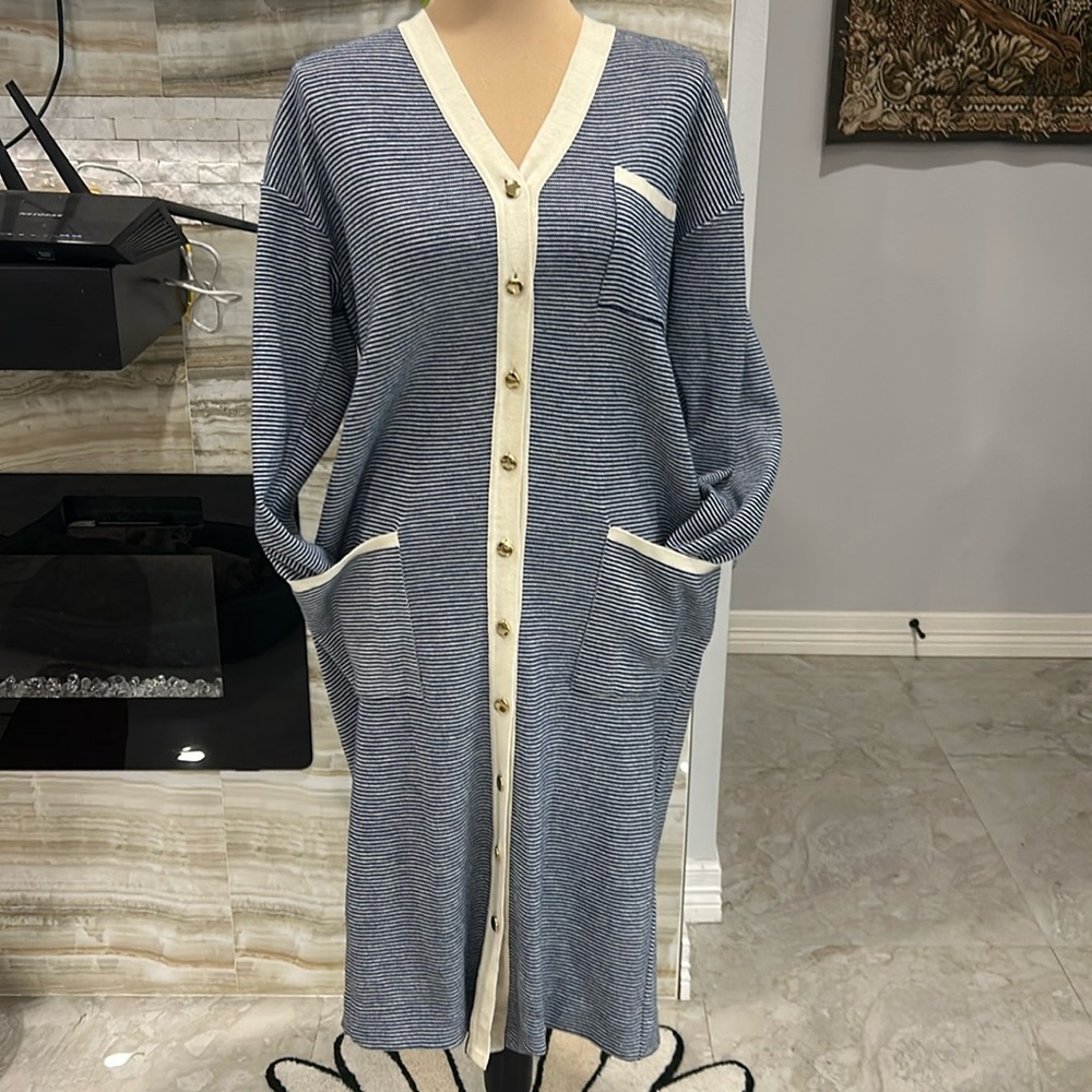 Liz Claiborne Pin‎ Striped Button Down Cardigan Dress. Size S